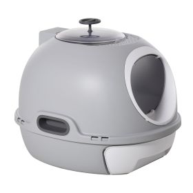 PawHut Cat Litter Box Toilet with Lid, Covered Litter Box with Scoop, Enclosed Drawer, and Skylight, Gray PawHut Cat Litter Box Toilet with Lid, Covered Litter Box with Scoop, Enclosed Drawer, and Skylight, Gray