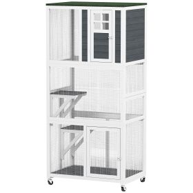 PawHut Outdoor Cat House, Wooden Catio on Wheels, Large Kitten Playpen with Weather Protection Roof, 2 Platforms, Resting Condo, Enter Door 36"L PawHut Outdoor Cat House, Wooden Catio on Wheels, Large Kitten Playpen with Weather Protection Roof, 2 Platforms, Resting Condo, Enter Door 36"L
