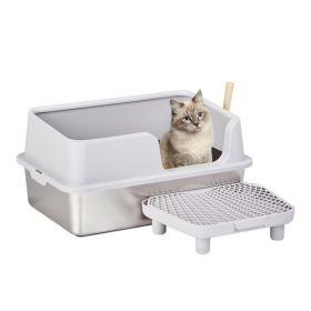 Stainless Steel Cat Litter Box with Lid, Extra Large Litter Pan with High Sides for Big Cats, Kitty Litter Box with Pedal Filter and Scoop, No Odor Stainless Steel Cat Litter Box with Lid, Extra Large Litter Pan with High Sides for Big Cats, Kitty Litter Box with Pedal Filter and Scoop, No Odor